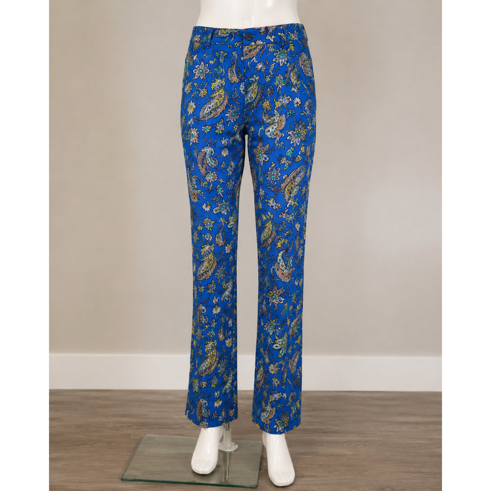 Blue Paisley Print Chino Slacks Women’s Size 2 Flat Front Career Office Pants